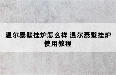 温尔泰壁挂炉怎么样 温尔泰壁挂炉使用教程